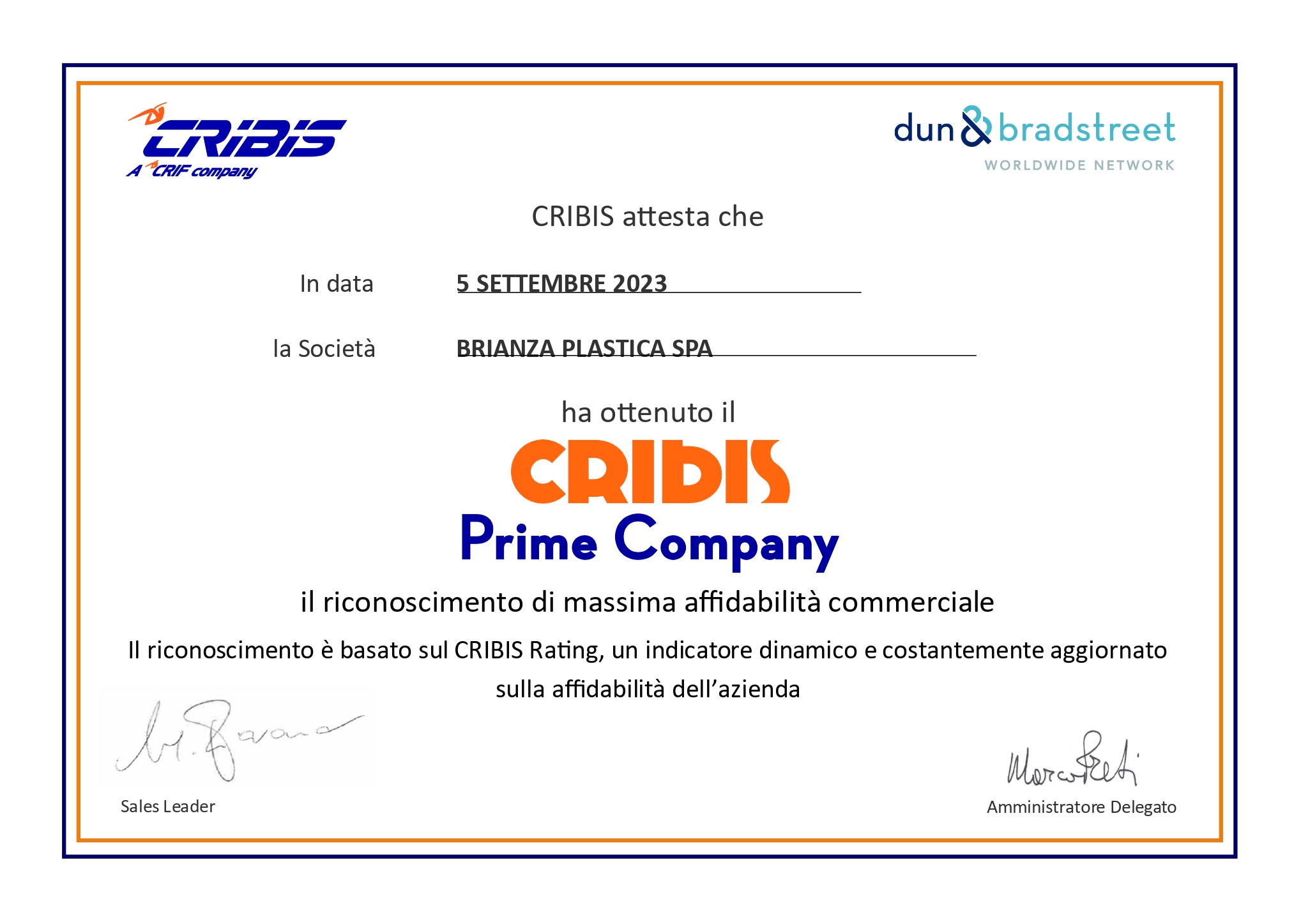 Brianza Plastica partner di eccellenza certificato CRIBIS